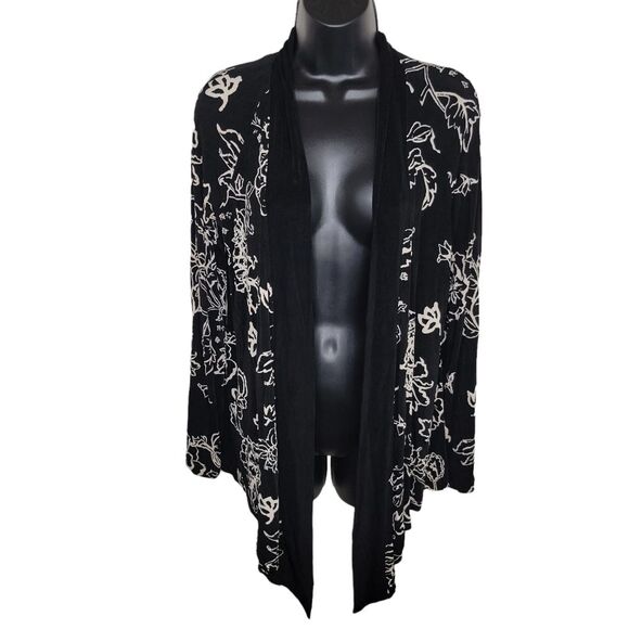 Chico's Travlers black floral print cardigan 0 (small) - Picture 1 of 4